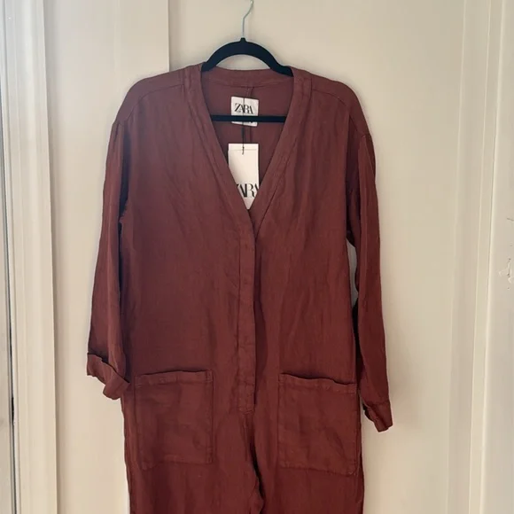 NWT Zara The Veronica Linen jumpsuit In Terracotta Size S - Picture 3 of 10
